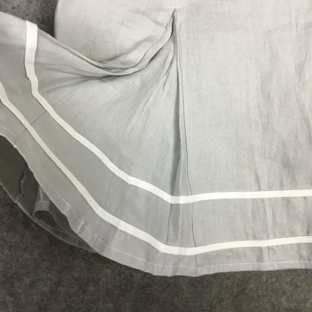 Lucy Laurel Skirt 10 Midi 100 Linen Gray Twirl Trumpet Career Casual Stripes - Picture 2 of 12